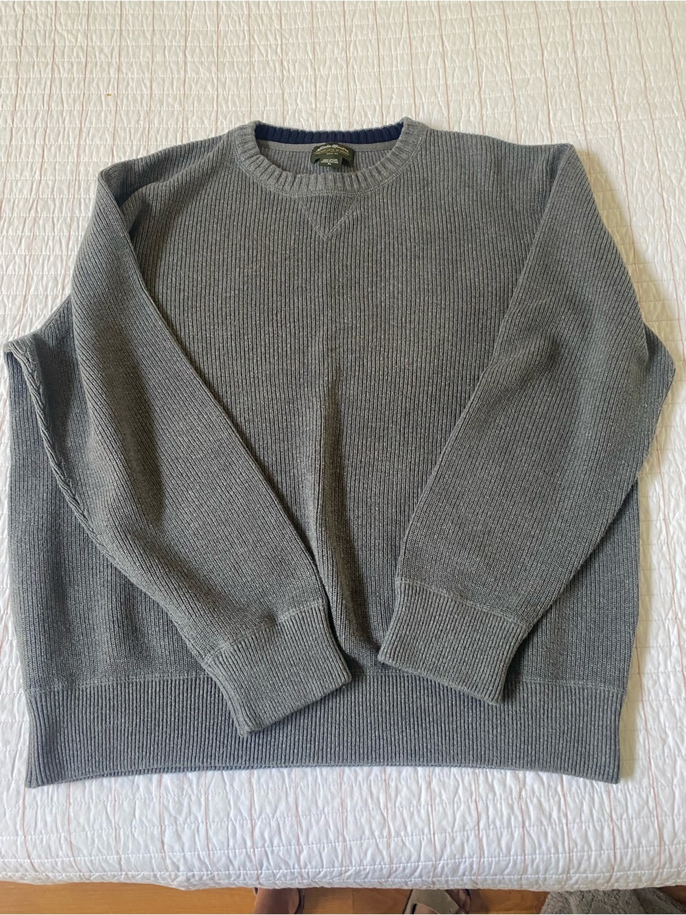 Eddie Bauer Men's Gray Ribbed 100% Cotton Crewneck Sweater